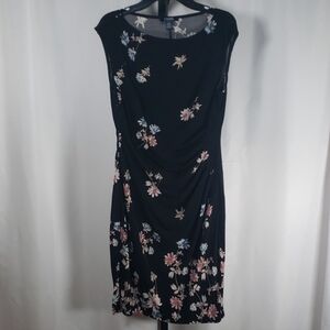 Chaps Black Floral Midi Sheath‎ Dress - SZ PS